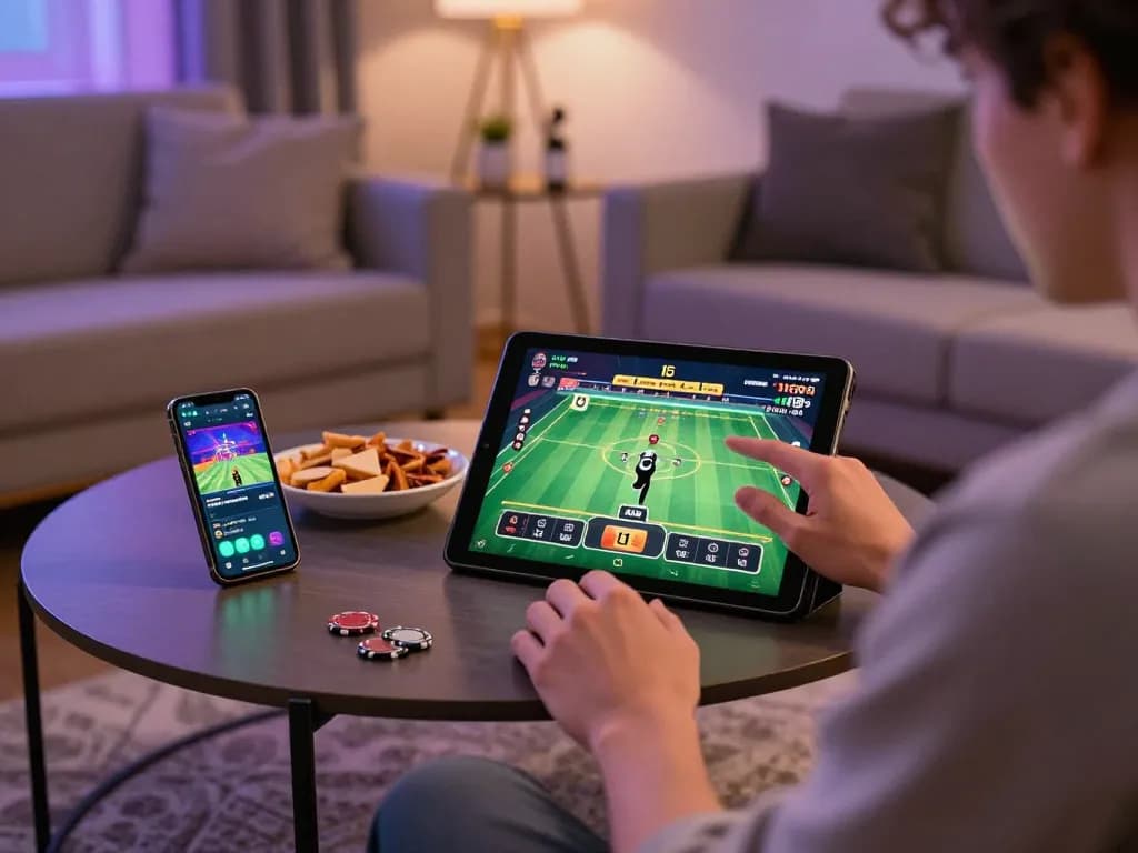 Player enjoying 678vip live dealer games on a tablet in a cozy home setting