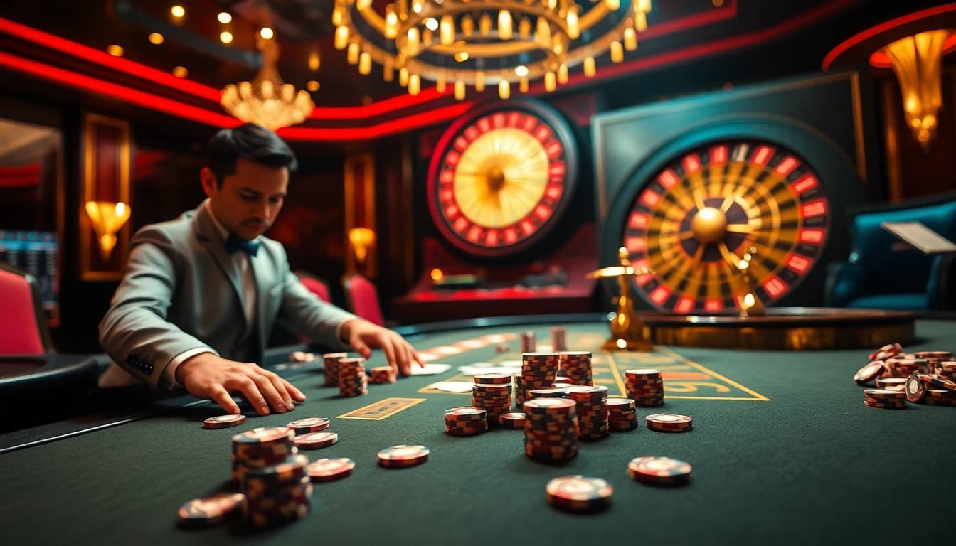Exciting casino scene with gambling elements, featuring luong son tv betting interface and vibrant game action.