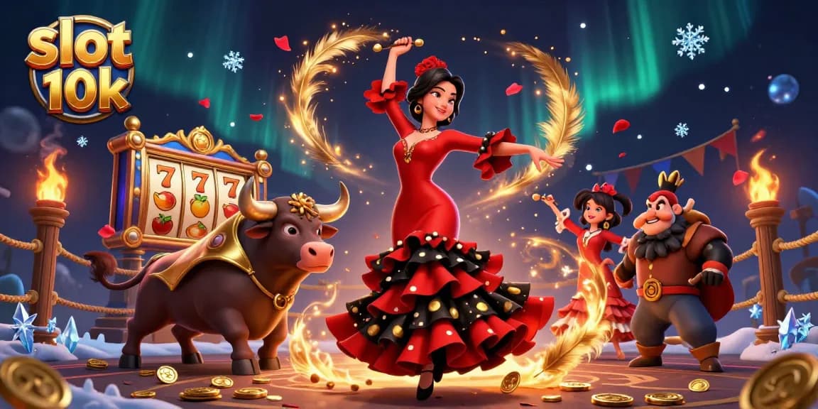 Experience thrilling wins with slot 10k in this vibrant 3D casino scene filled with riches.