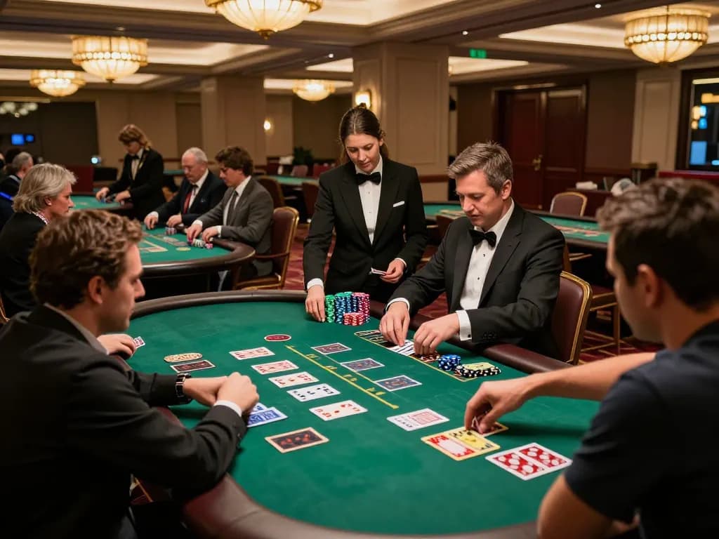 Engaging players at hnoslara bakery blackjack tables making strategic bets in luxurious casino