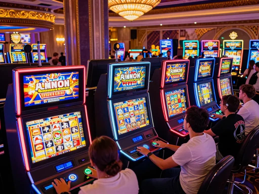 Players celebrating wins at vibrant slot machines showcasing link gacor and fun gaming experiences.
