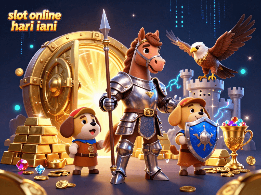 Mainkan slot online hari ini dengan ksatria dan harta karun berlimpah dalam ilustrasi 3D