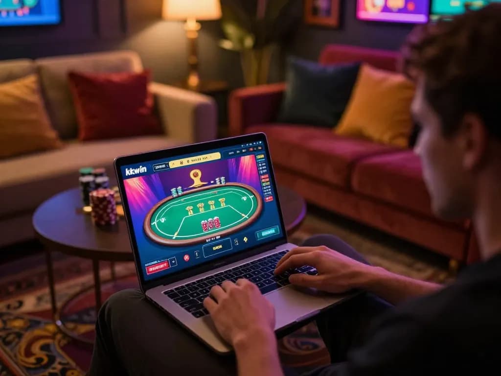 Engaging player using kkwin casino interface on laptop at home