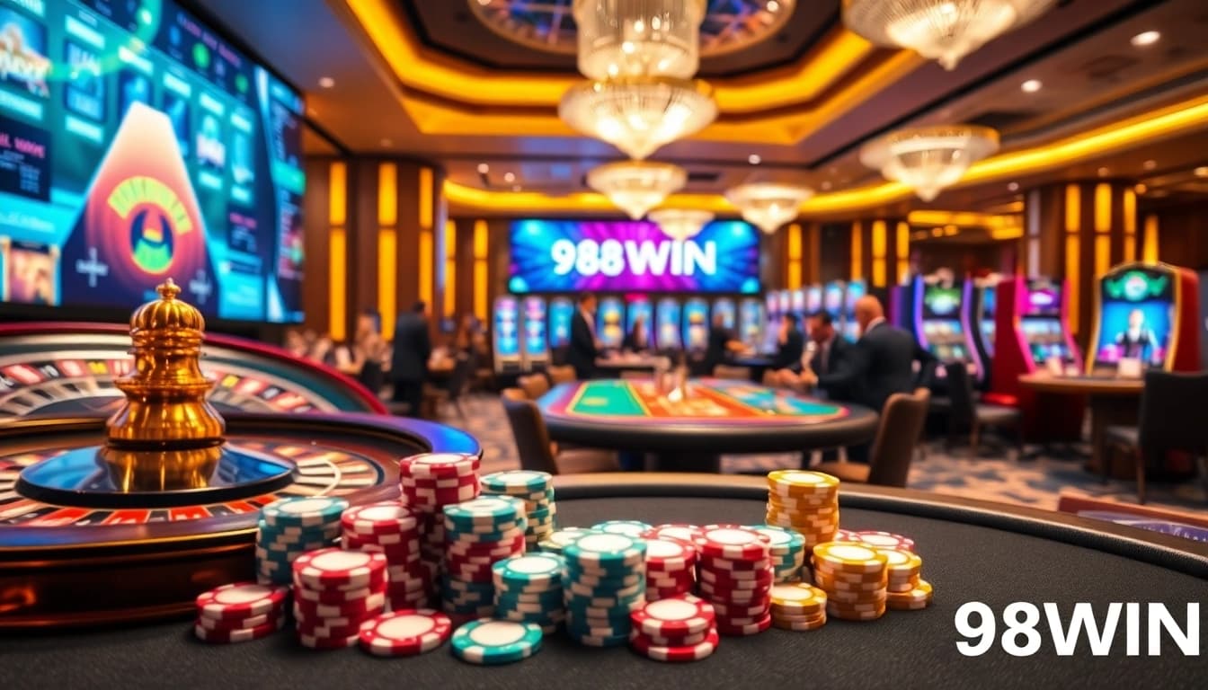 Experience the excitement of 98WIN with vibrant casino games and professional dealers.