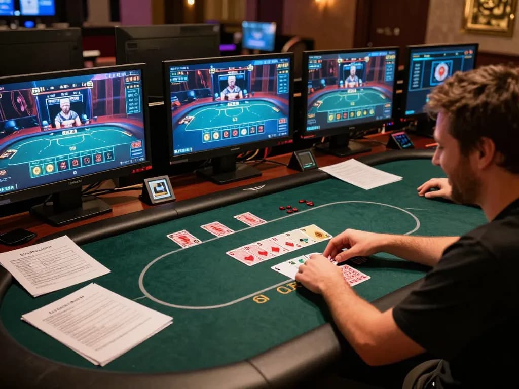 Player immersed in online card games at 32win with multiple screens displaying exciting gameplay
