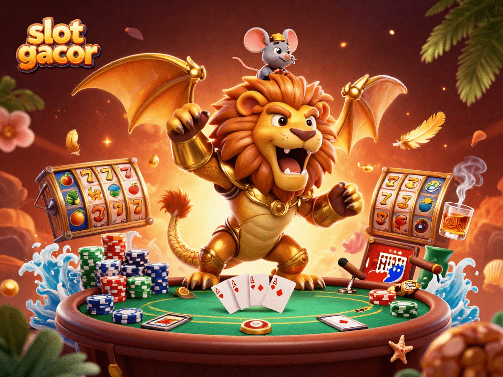 Bermain slot gacor di kasino, meraih kemenangan dengan simbol keberuntungan dan permainan meriah.