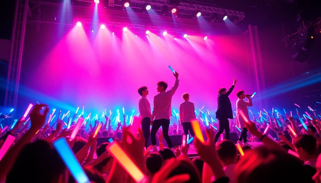 BTS news highlights members' vibrant concert performances with lively audiences.