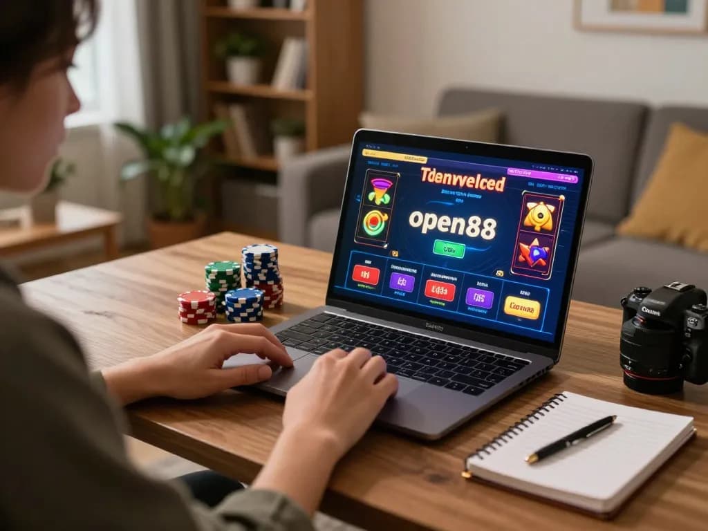 Engaging online casino gaming experience on open88 with a user enjoying on a laptop.