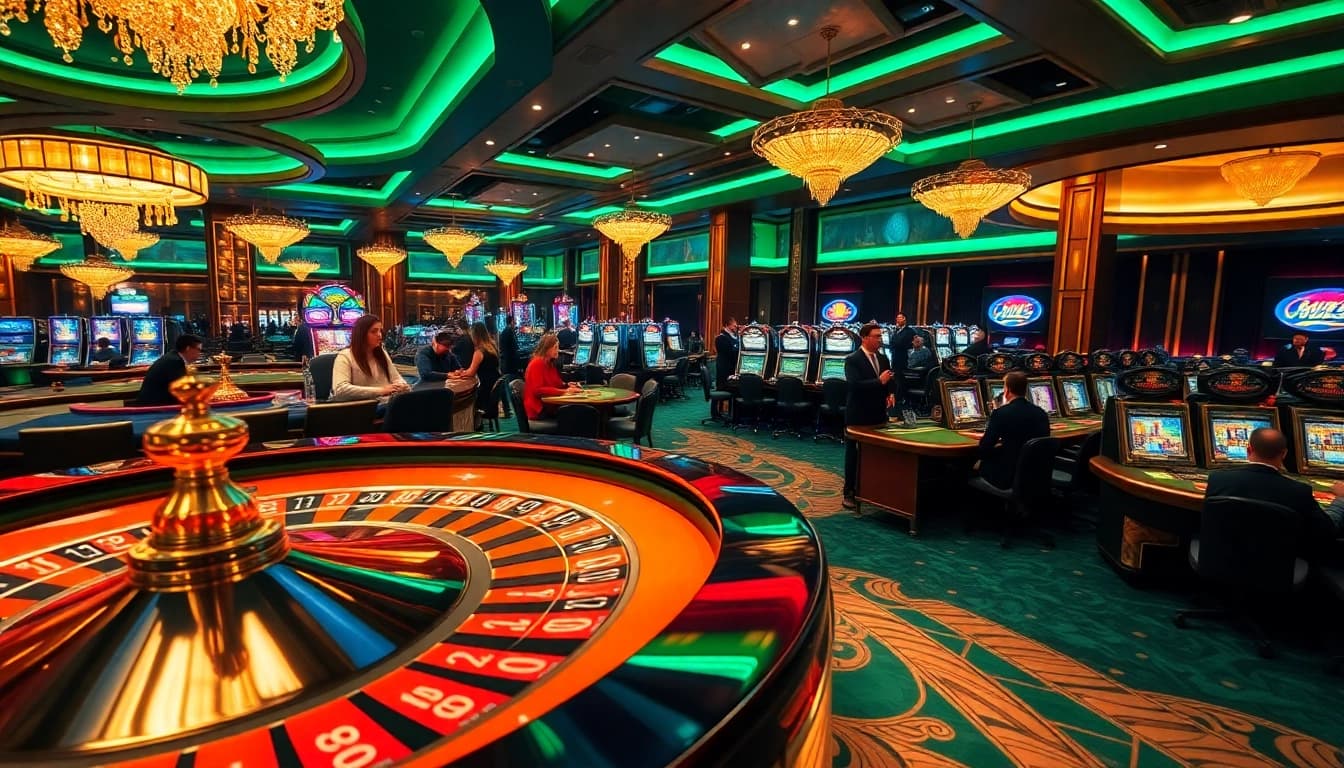 Experience the thrill of king88 with luxurious casino tables and excited players in action.