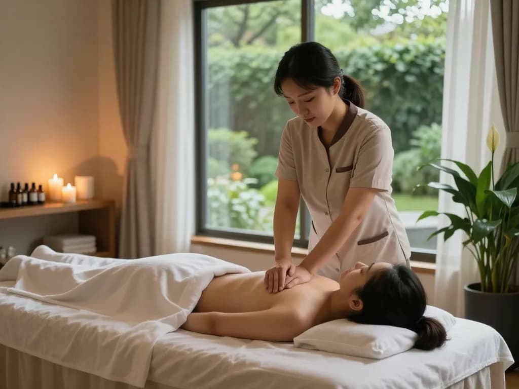 Relaxing Swedish massage scene showcasing skilled therapist providing 천안스웨디시 treatment in a serene spa environment with calming elements.
