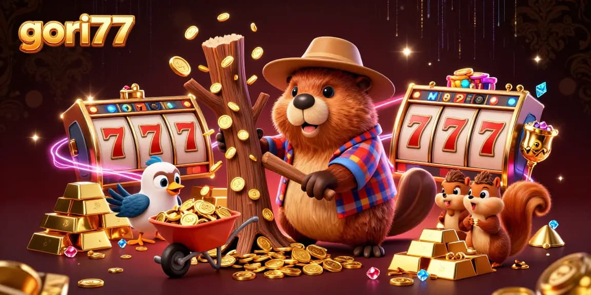 Enhance your gaming experience at gori77 with vibrant casino-themed illustration featuring beaver and golden coins.
