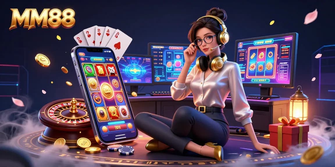 Experience the vibrant world of MM88 casino games with colorful slot reels and immersive gaming.