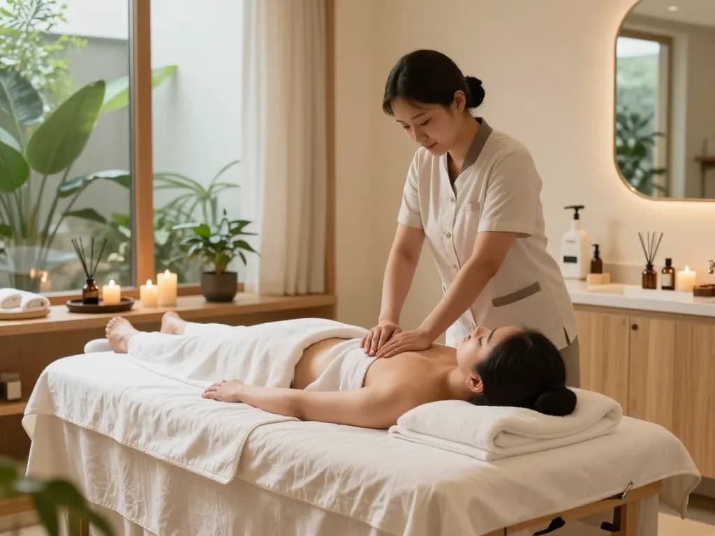 Experience a relaxing 논현동마사지 in a serene spa setting with calming elements and soothing atmosphere.