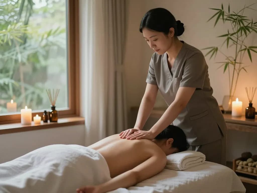 마포스웨디시 massage therapy scene in tranquil spa environment promoting relaxation and wellness.