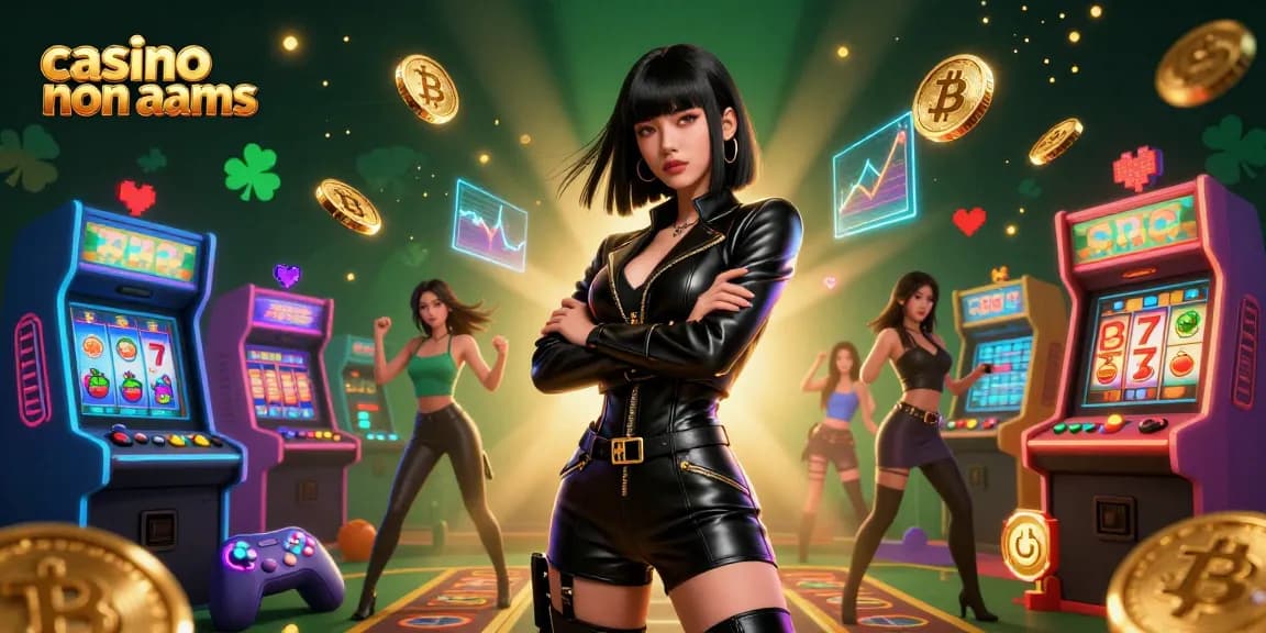 Illustrazione cinematografica di una splendida donna asiatica che rappresenta il casinò non AAMS tra macchine da gioco vibranti e monete d'oro, mostrando un gameplay dinamico.