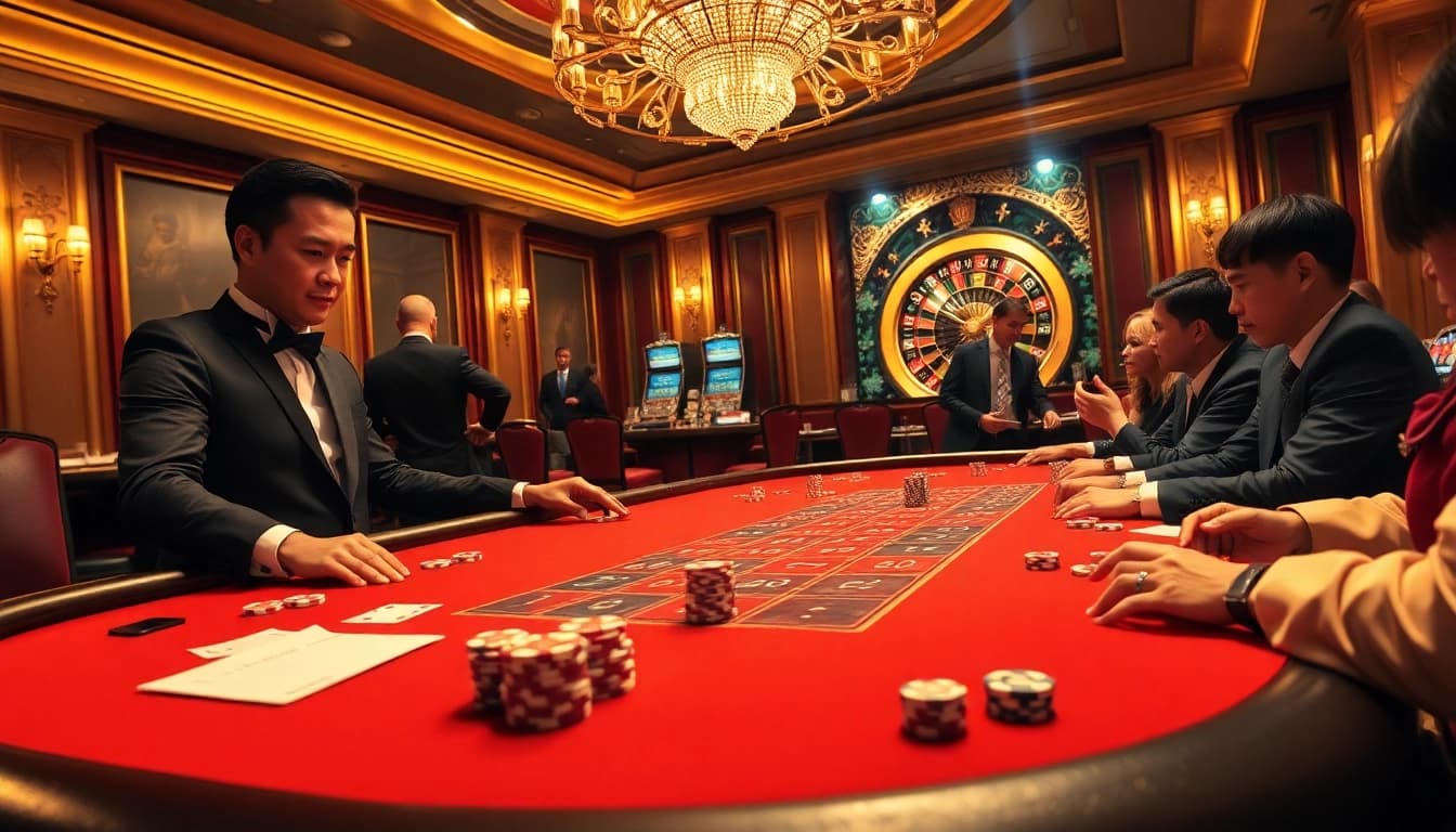 Exciting casino scene with poker chips, roulette wheel, and online gambling interface, showcasing https://ecogreenbuilders.in/contact/ for a thrilling player experience.