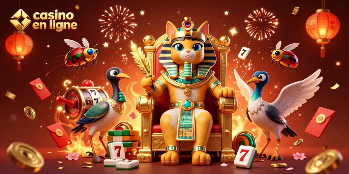 Experience engaging gameplay at casino en ligne with animated pharaoh characters and festive casino elements.