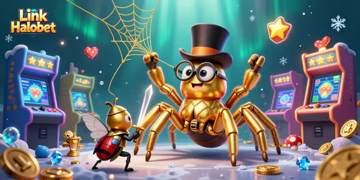 Menggali Link Halobet dengan tarantula emas raksasa dan ksatria beetle dalam ilustrasi kasino
