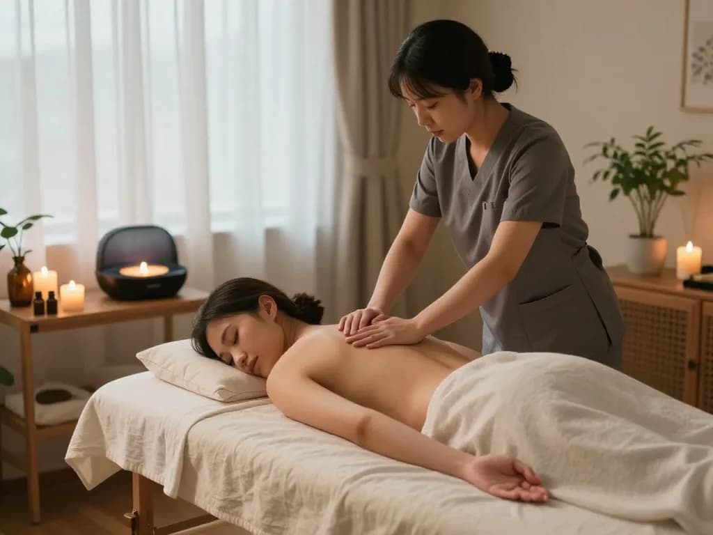 Professional 출장안마 session in a calming home setting with soothing light