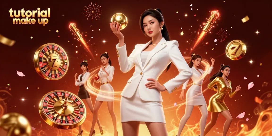 Experience thrilling gameplay with tutorial make up at a casino showcasing stunning slot reels and fireworks.