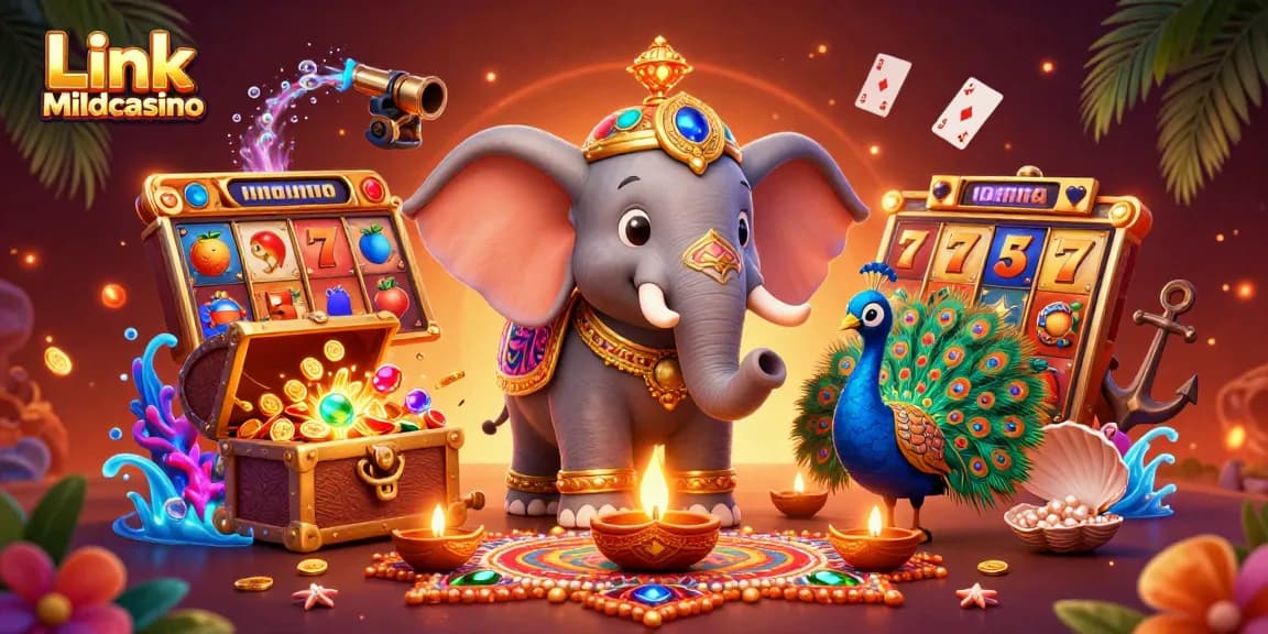 Experience gaming excitement at Link Mildcasino with vibrant, colorful 3D slot-themed visuals.