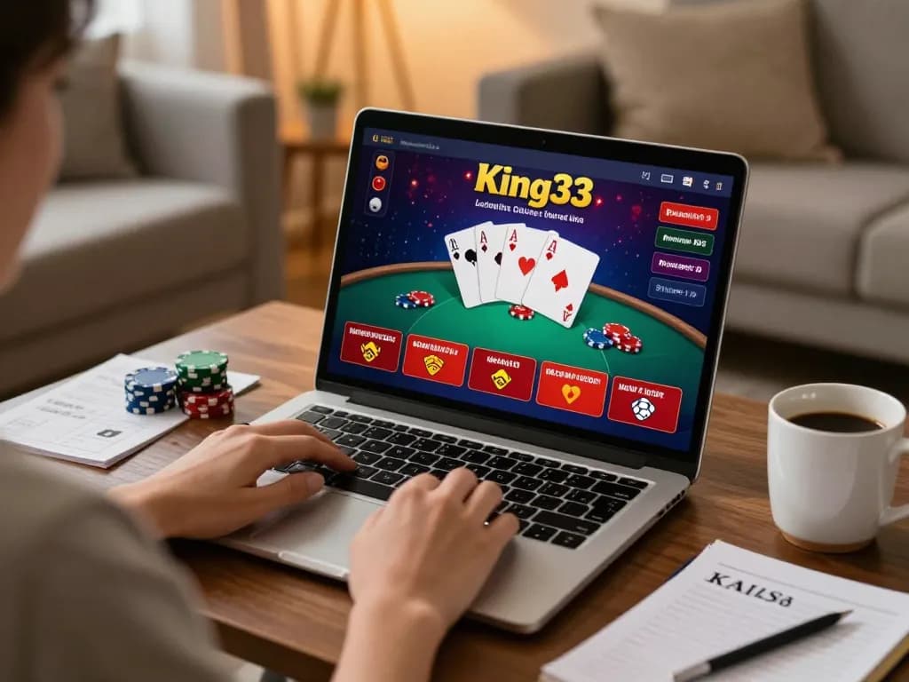 Player enjoying winning strategies on king33 live casino gaming from a cozy home setting.