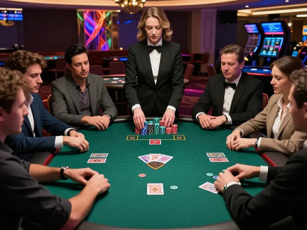 VA88 poker players engaged in an exciting game, showcasing strategic decision-making and competitive atmosphere.
