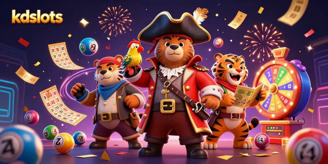 Experience thrilling wins at kdslots with vibrant slot characters and casino elements.