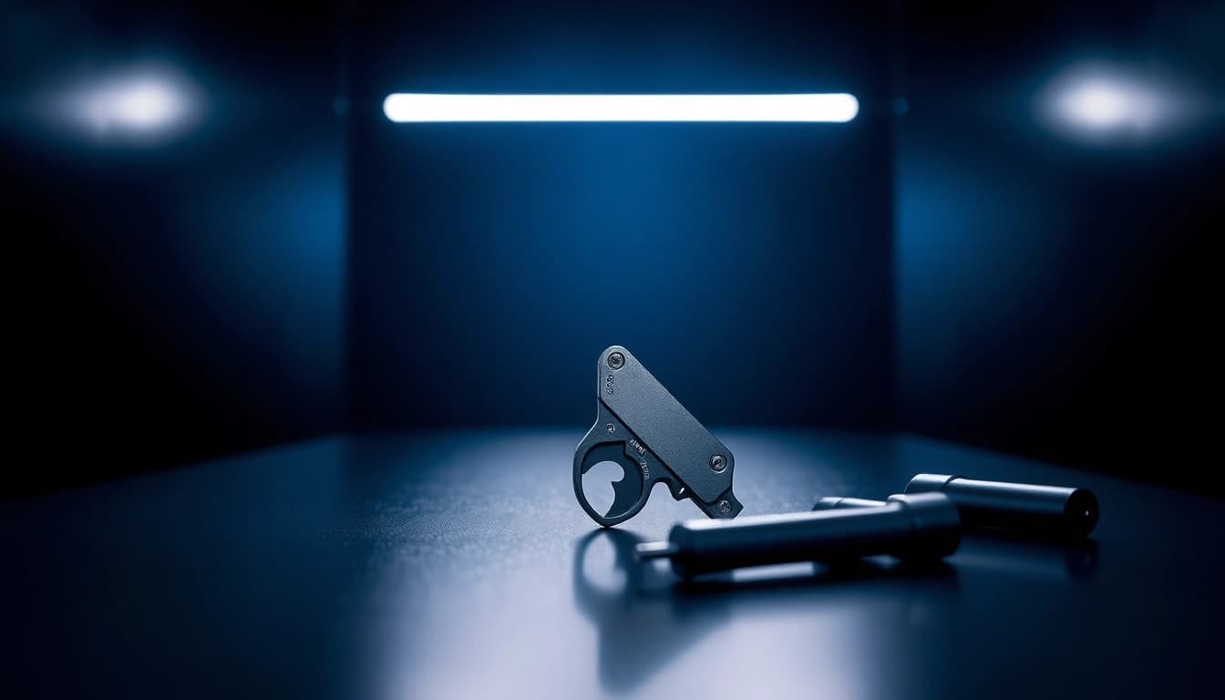 Wot trigger elegantly displayed on a table, showcasing its design and metallic texture.