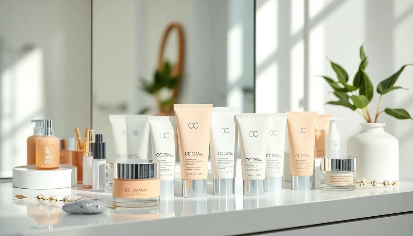 Best cc cream for oily skin displayed on a modern vanity with natural lighting.