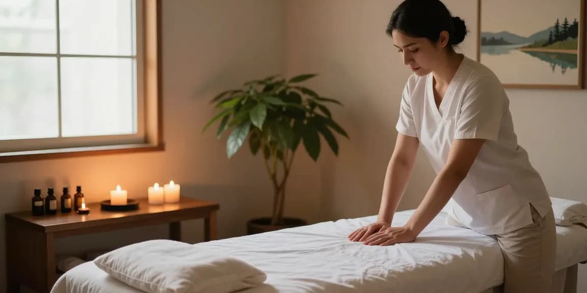 Tranquil 1인샵 massage treatment room with calming ambiance and wellness decor.