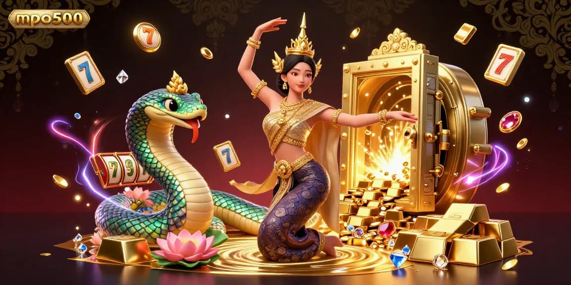 Spin to win big at mpo500 with vibrant gaming elements and dazzling treasures in a rich casino scene.