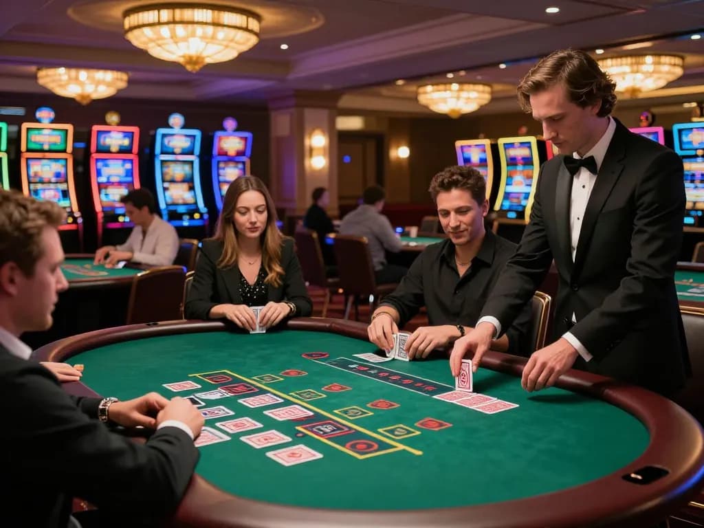Engaged players at blackjack tables on https://www.mnm88.com/ demonstrating high-stakes decision making in an upscale casino.