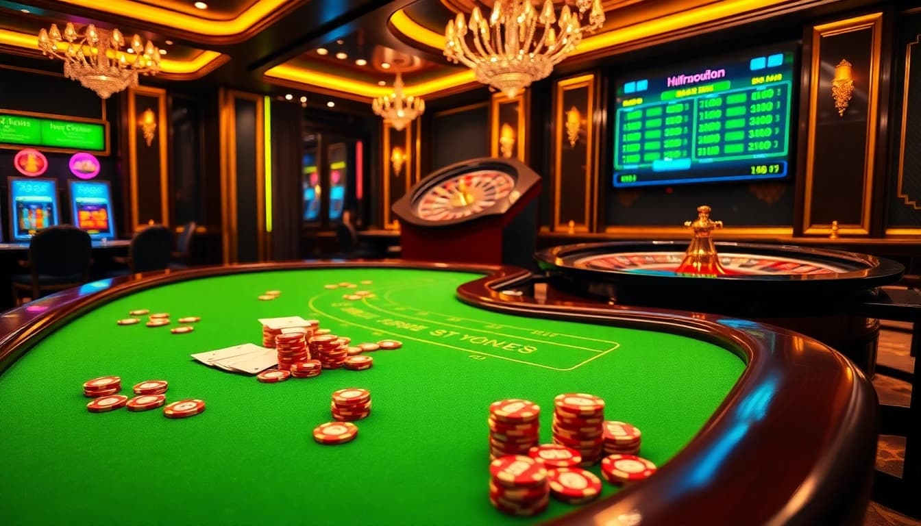 Experience thrilling gaming at https://mmoo.de.com with vibrant tables, poker chips, and roulette.