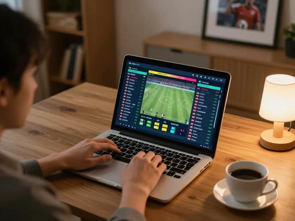 Engaging online sports betting experience with RR88 on a laptop in a cozy home setting
