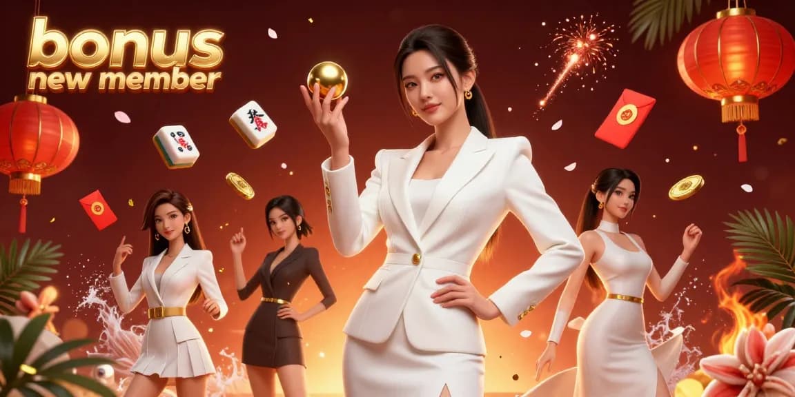 Experience thrilling gameplay with our bonus new member promotion in a stunning casino-themed illustration.