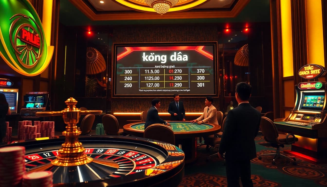 Betting on kèo bóng đá at a luxurious casino with casino tables and poker chips.