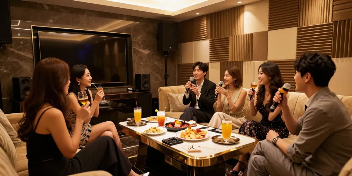 강남쩜오 고급스러운 프라이빗 노래방에서 즐기는 사람들 모습