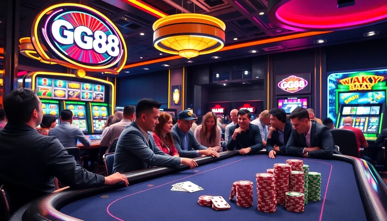 Experience the excitement of GG88 with lively poker games and vibrant casino elements.