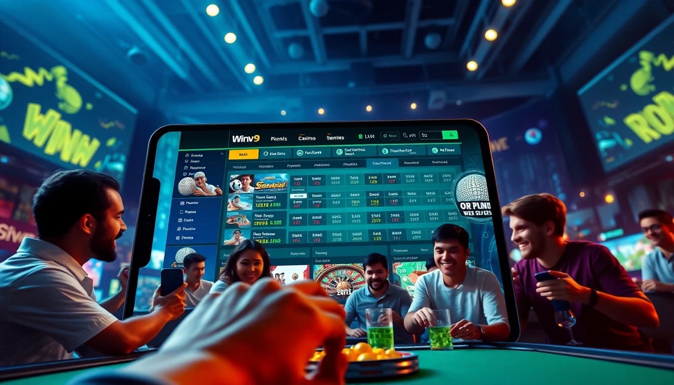 Engaging scene depicting players enjoying the dynamic online gaming experience at Winvn 9, showcasing sports and casino elements.