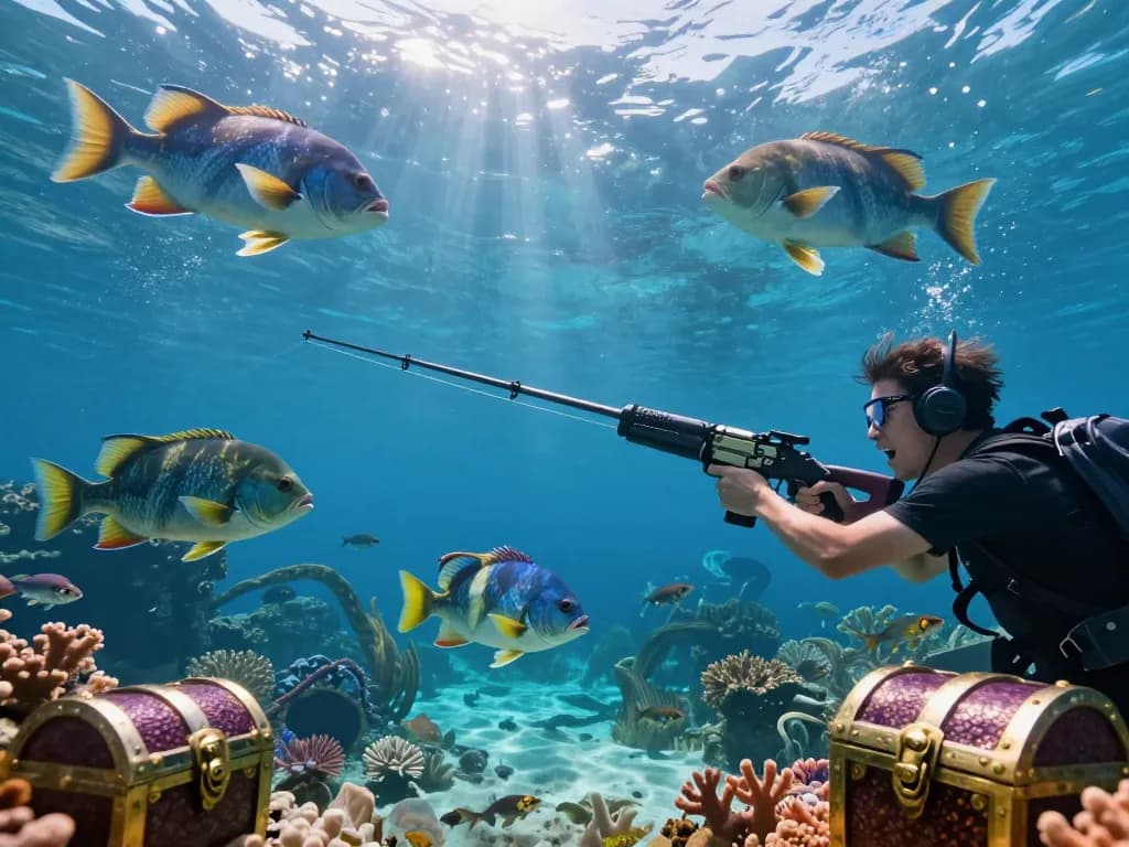 Experience the thrill of Xu Vàng 777 as players aim for prize fish in a vibrant underwater casino