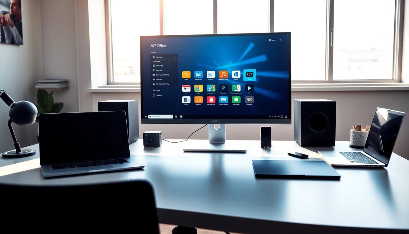在现代办公显示器上显示的 WPS Office 套件，推动生产力与创新。