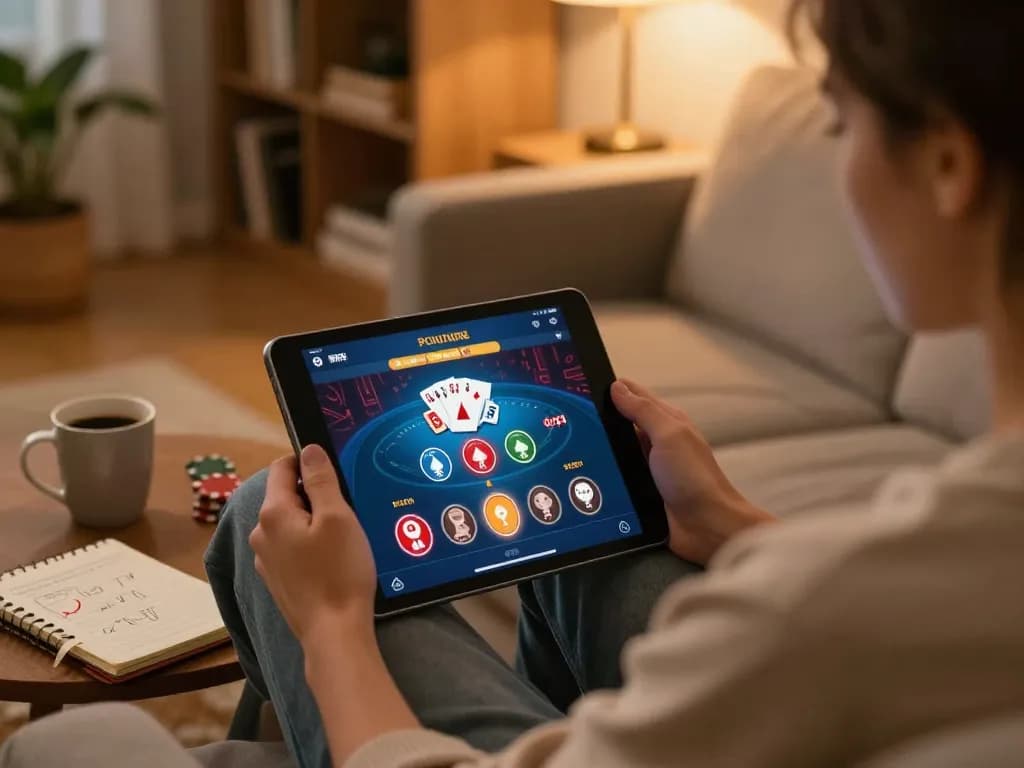 Engaging with casinò online non aams con neteller on a tablet in a cozy home setting.
