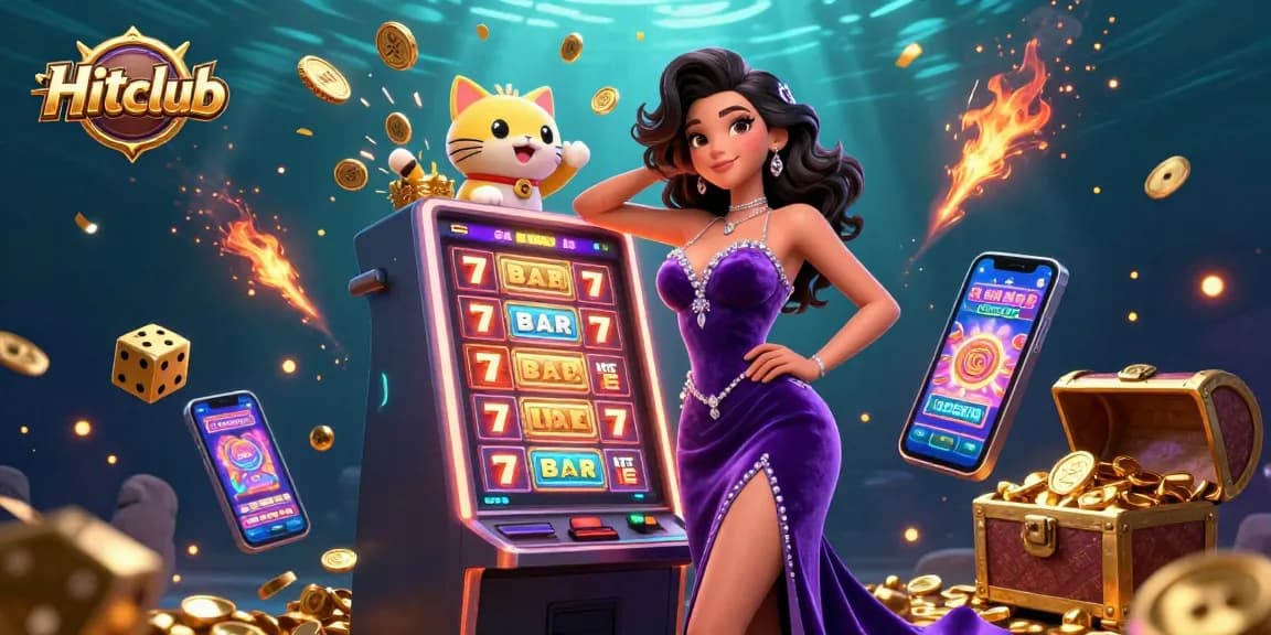 Hitclub rewards players with excitement as coins burst from a jackpot slot machine, promising thrilling gaming adventures.