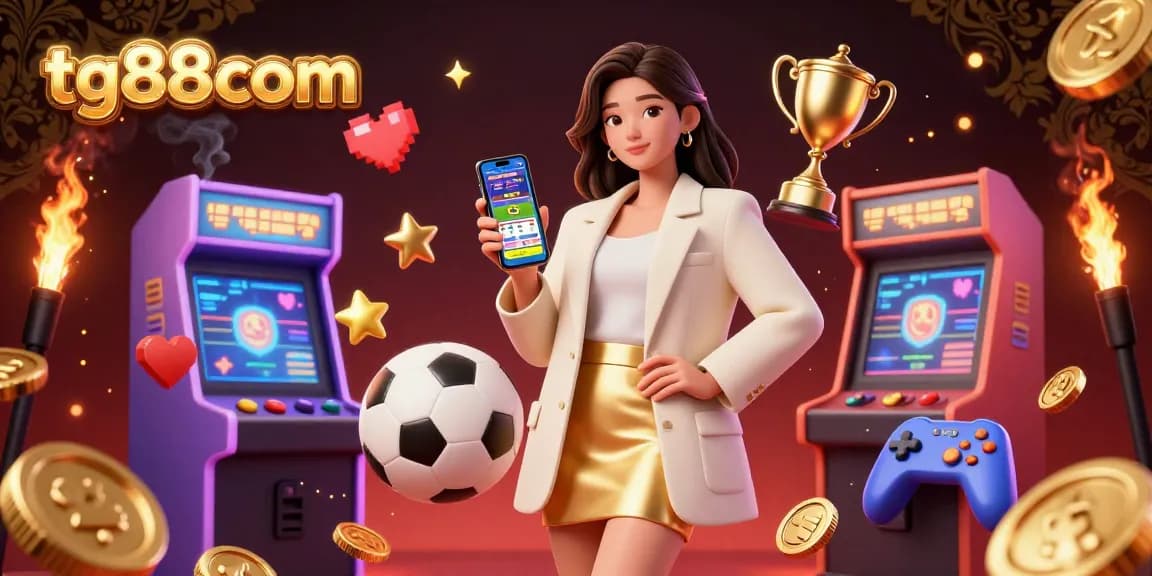 Engage with tg88com's vibrant sports betting scene featuring a stylish woman interacting with a betting app.
