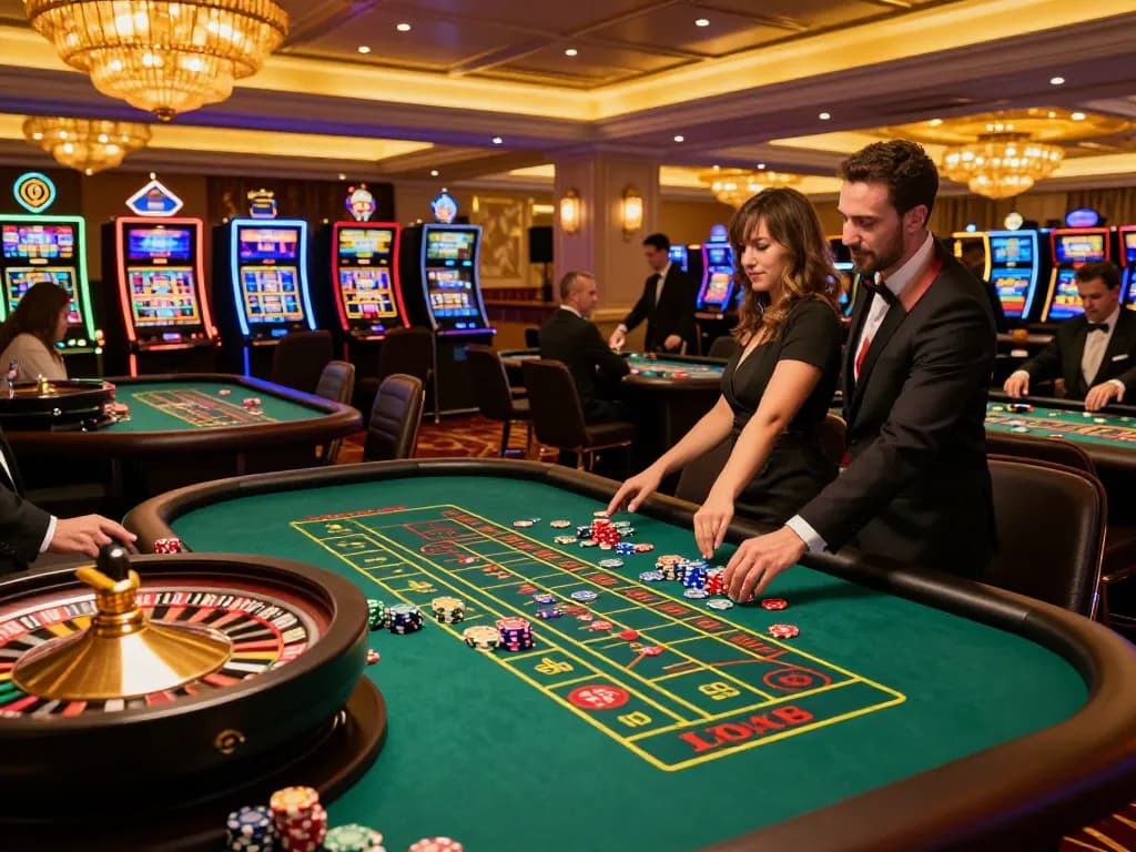 Players engaging at roulette tables in the vibrant xx88 casino, capturing excitement and strategy.