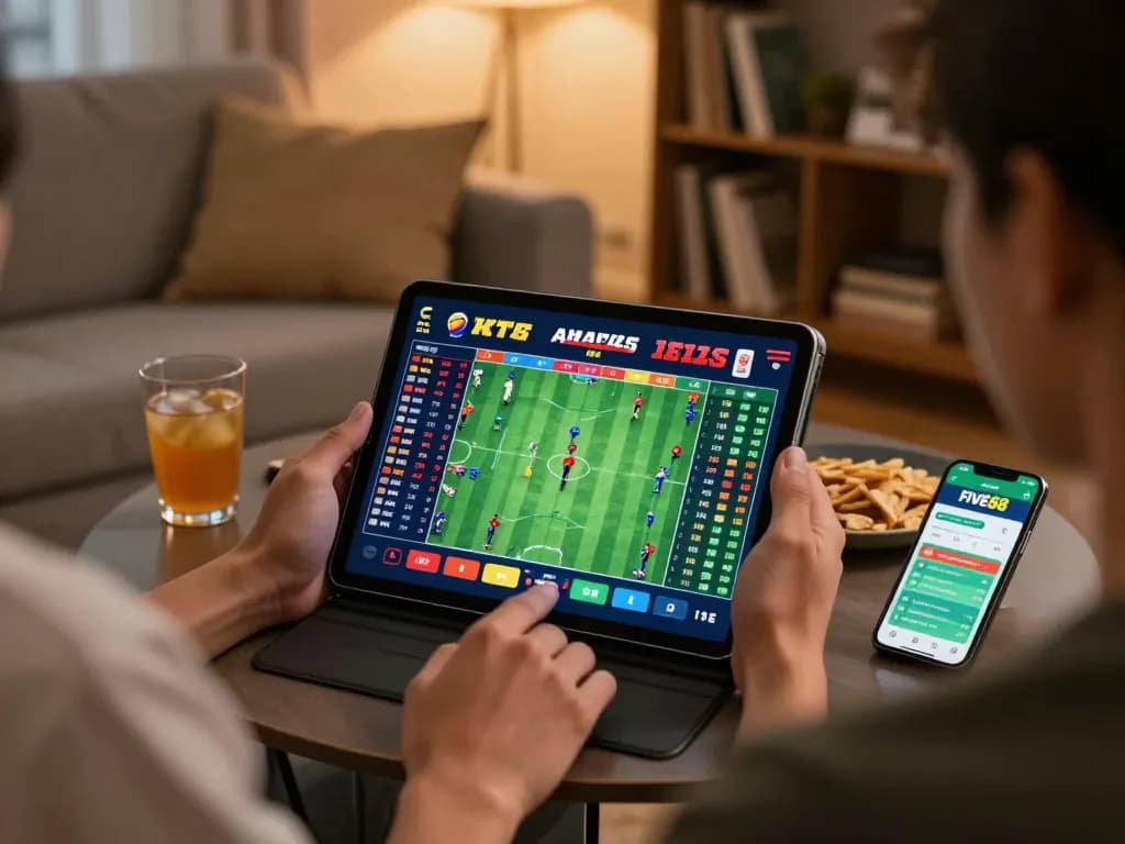Engaging in sports betting on five88 app with live odds displayed on a tablet.