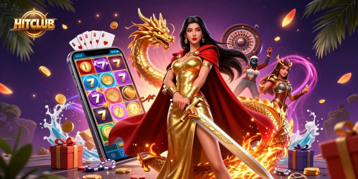 Win big at HITCLUB with thrilling slot games featuring golden coins and vibrant reels.