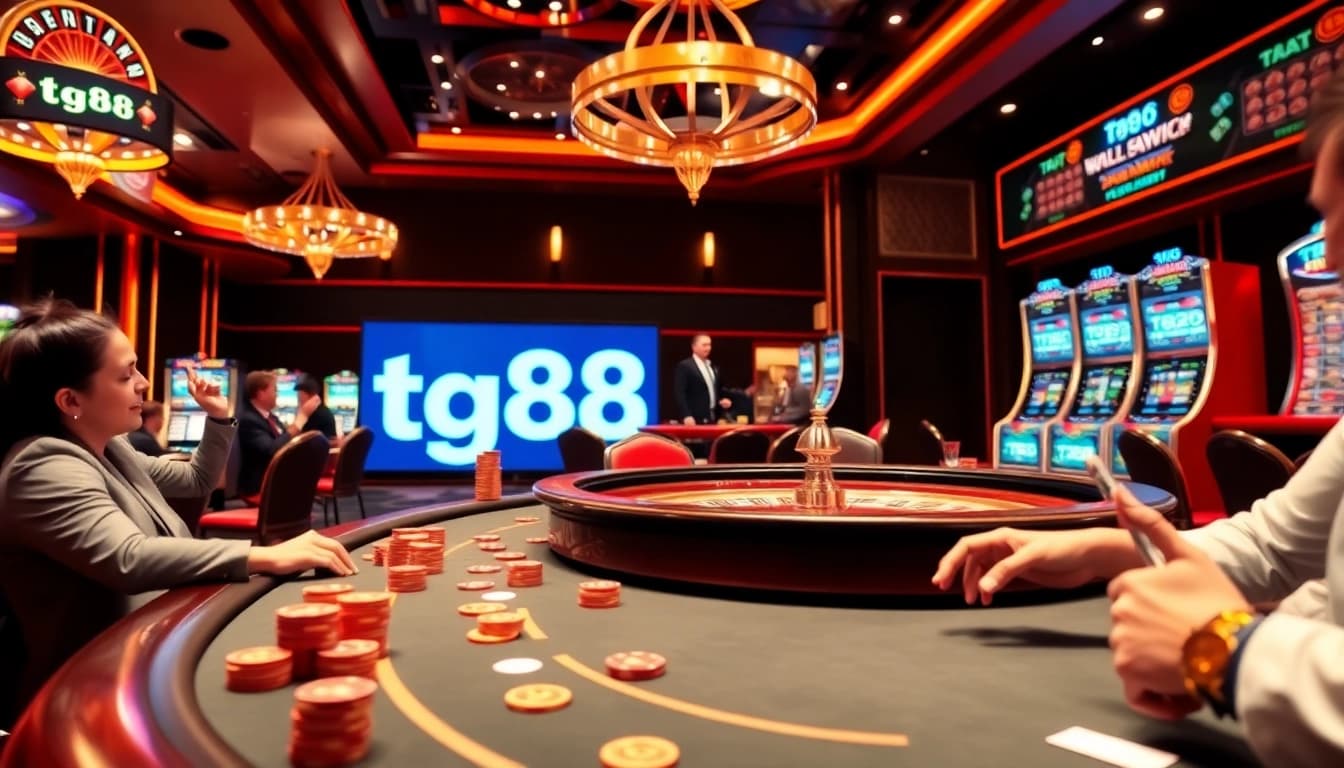players engaged in thrilling poker games at tg88 casino with colorful chips and displays