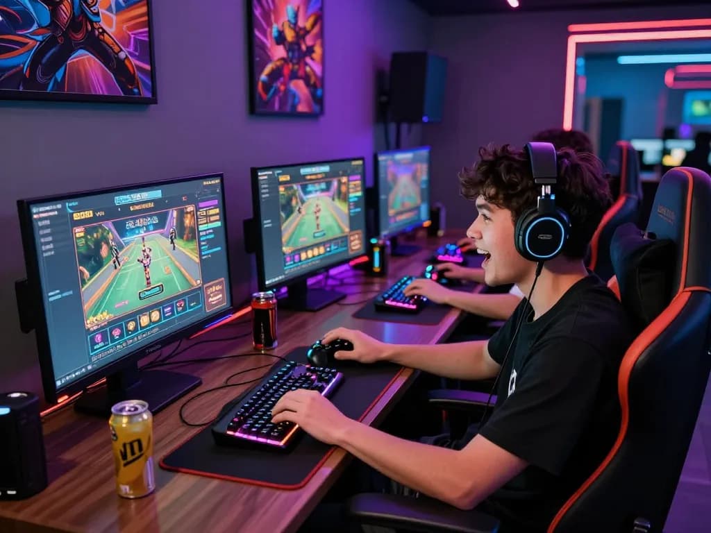 Vibrant online gaming setup with SC88 vip program interface, player fully immersed in the experience.